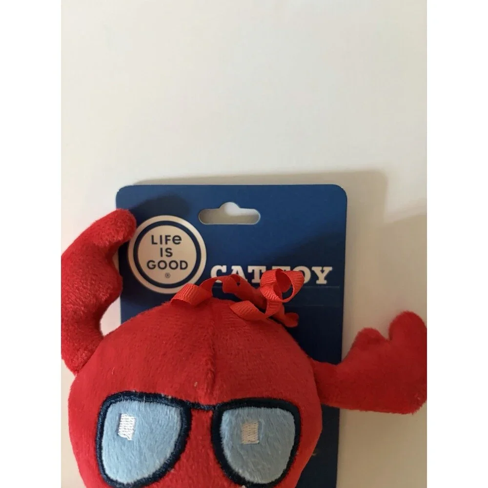 Life Is Good Lobster Plush Cat Toy w/ Feathers, Bell, Crinkle, Ribbon